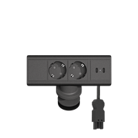 Axessline Desk - 2 eluttag typ F, 2 USB-C laddare 30W max, 3PC, svart